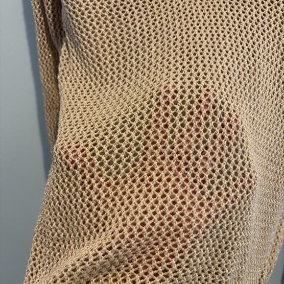Cache Sweater Women Medium Gold Beige Cowl Neck Open Knit Mesh Pullover Shimmer - Picture 5 of 11